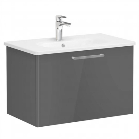 Mobilier de baie - Unitate de baza lavoar baie, cu un sertar 80cm, inalt gloss anthracite, cu rounded lavoar / chiuveta baie | 66425