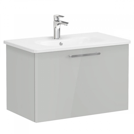 Mobilier de baie - Unitate de baza lavoar baie, cu un sertar 80cm, inalt gloss pearl grey, cu rounded lavoar / chiuveta baie | 66431