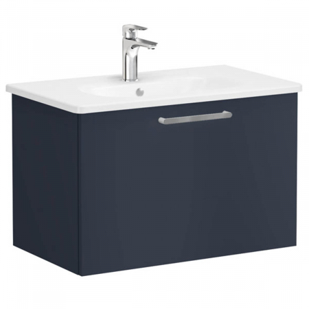 Mobilier de baie - Unitate de baza lavoar baie, cu un sertar 80cm, mat dark albastru, cu rounded lavoar / chiuveta baie | 68226