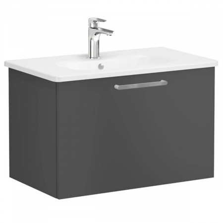 Mobilier de baie - Unitate de baza lavoar baie, cu un sertar 80cm, mat storm grey, cu rounded lavoar / chiuveta baie | 68225