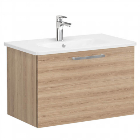 Mobilier de baie - Unitate de baza lavoar baie, cu un sertar 80cm, natural oak, cu rounded lavoar / chiuveta baie | 66423
