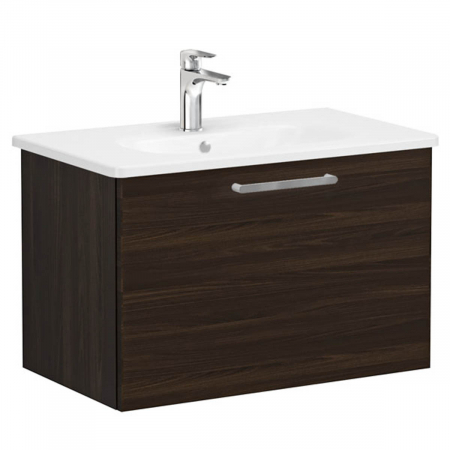 Mobilier de baie - Unitate de baza lavoar baie, cu un sertar 80cm, walnut, cu rounded lavoar / chiuveta baie | 66421