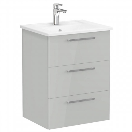 Unitate de baza lavoar baie, cu trei sertare 60cm inalt gloss pearl grey, cu angular lavoar / chiuveta baie | 66466 [0]
