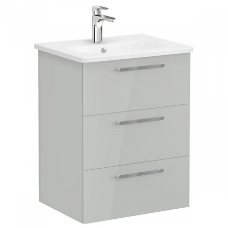 Unitate de baza lavoar baie, cu trei sertare 60cm inalt gloss pearl grey, cu rounded lavoar / chiuveta baie | 66467 [0]