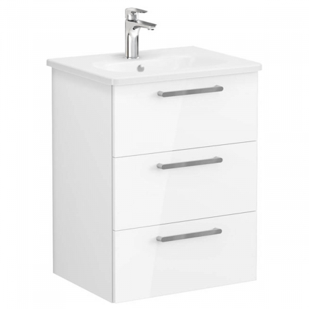 Unitate de baza lavoar baie, cu trei sertare 60cm inalt gloss alb, cu rounded lavoar / chiuveta baie | 66463 [0]