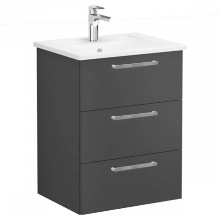 Unitate de baza lavoar baie, cu trei sertare 60cm mat storm grey, cu angular lavoar / chiuveta baie | 68334 [0]