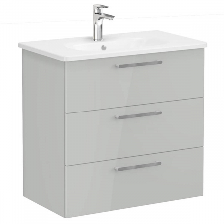 Unitate de baza lavoar baie, cu trei sertare 80cm, inalt gloss pearl grey, cu rounded lavoar / chiuveta baie | 66479 [0]
