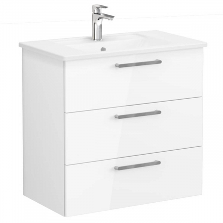 Unitate de baza lavoar baie, cu trei sertare 80cm, inalt gloss alb, cu angular lavoar / chiuveta baie | 66474 [0]