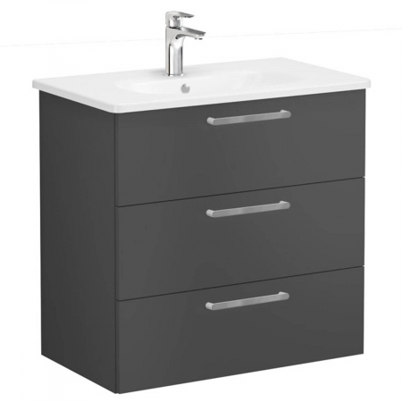 Unitate de baza lavoar baie, cu trei sertare 80cm, mat storm grey, cu rounded lavoar / chiuveta baie | 68356 [0]