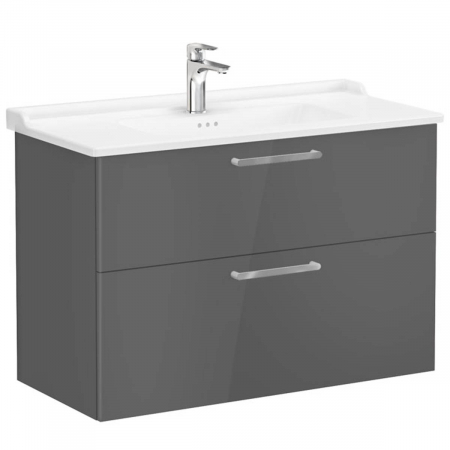 Mobilier de baie - Unitate de baza lavoar baie, cu doua sertare 100cm, inalt gloss anthracite, cu classical lavoar / chiuveta baie | 68325