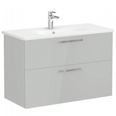 Mobilier de baie - Unitate de baza lavoar baie, cu doua sertare 100cm, inalt gloss pearl grey, cu rounded lavoar / chiuveta baie | 68314