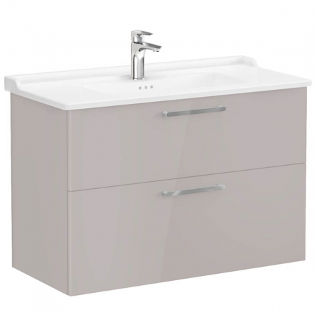 Mobilier de baie - Unitate de baza lavoar baie, cu doua sertare 100cm, inalt gloss sahara beige, cu classical lavoar / chiuveta baie | 68326
