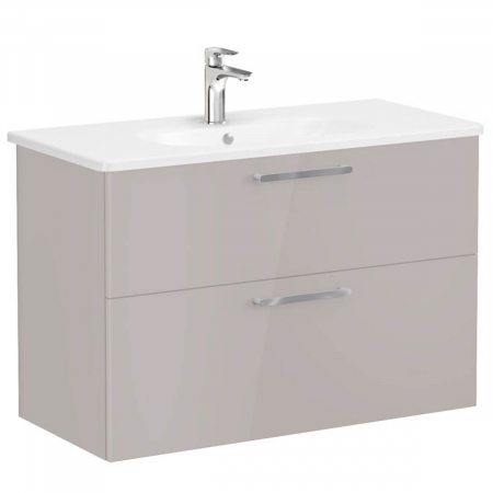 Mobilier de baie - Unitate de baza lavoar baie, cu doua sertare 100cm, inalt gloss sahara beige, cu rounded lavoar / chiuveta baie | 68316