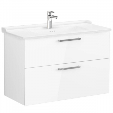 Mobilier de baie - Unitate de baza lavoar baie, cu doua sertare 100cm, inalt gloss alb, cu classical lavoar / chiuveta baie | 68323