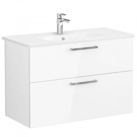 Mobilier de baie - Unitate de baza lavoar baie, cu doua sertare 100cm, inalt gloss alb, cu rounded lavoar / chiuveta baie | 68313