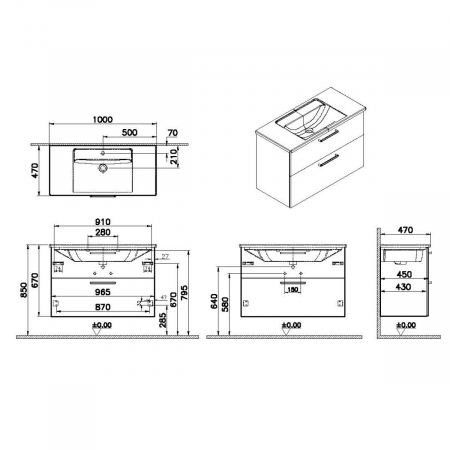 Unitate de baza lavoar baie, cu doua sertare 100cm, natural oak, cu angular lavoar / chiuveta baie | 68310 [1]