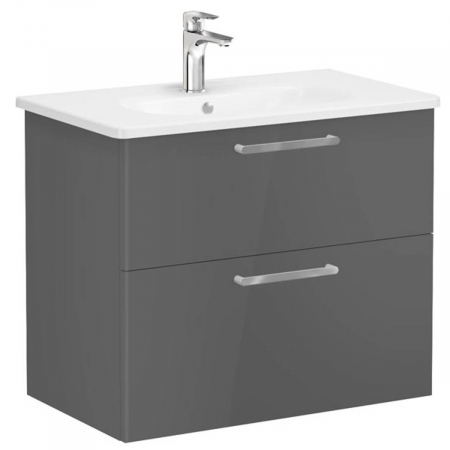 Mobilier de baie - Unitate de baza lavoar baie, cu doua sertare 80cm, inalt gloss anthracite, cu rounded lavoar / chiuveta baie | 66305