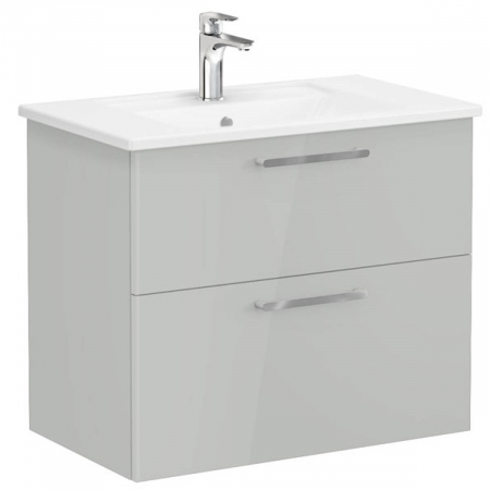 Mobilier de baie - Unitate de baza lavoar baie, cu doua sertare 80cm, inalt gloss pearl grey, cu angular lavoar / chiuveta baie | 66310