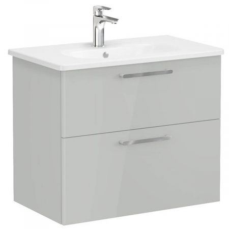 Mobilier de baie - Unitate de baza lavoar baie, cu doua sertare 80cm, inalt gloss pearl grey, cu rounded lavoar / chiuveta baie | 66311