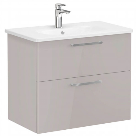 Mobilier de baie - Unitate de baza lavoar baie, cu doua sertare 80cm, inalt gloss sahara beige, cu rounded lavoar / chiuveta baie | 66309