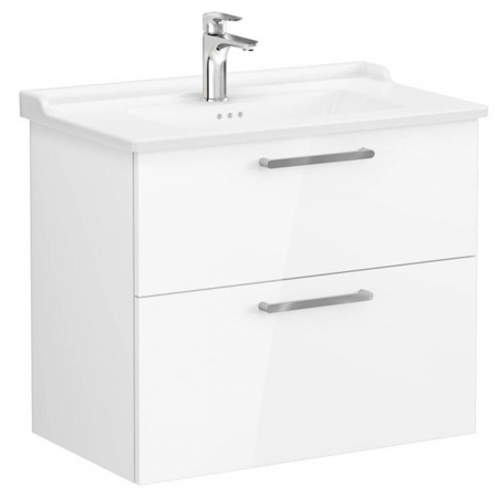 Mobilier de baie - Unitate de baza lavoar baie, cu doua sertare 80cm, inalt gloss alb, cu classical lavoar / chiuveta baie | 68293