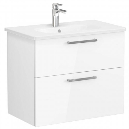 Mobilier de baie - Unitate de baza lavoar baie, cu doua sertare 80cm, inalt gloss alb, cu rounded lavoar / chiuveta baie | 66307