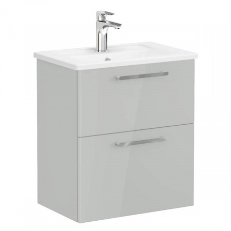 Mobilier de baie - Unitate de baza lavoar baie, cu doua sertare, compact 60cm inalt gloss pearl grey, cu angular lavoar / chiuveta baie | 68091