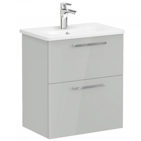Mobilier de baie - Unitate de baza lavoar baie, cu doua sertare, compact 60cm inalt gloss pearl grey, cu rounded lavoar / chiuveta baie | 68101