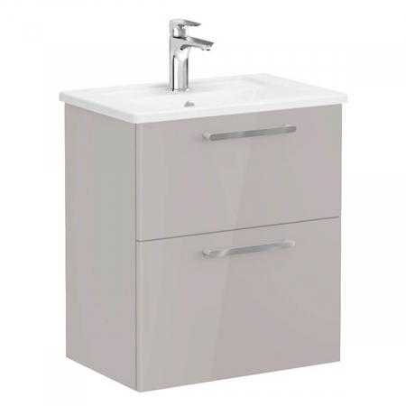 Mobilier de baie - Unitate de baza lavoar baie, cu doua sertare, compact 60cm inalt gloss sahara beige, cu angular lavoar / chiuveta baie | 68093