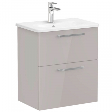 Mobilier de baie - Unitate de baza lavoar baie, cu doua sertare, compact 60cm inalt gloss sahara beige, cu rounded lavoar / chiuveta baie | 68103