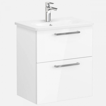 Mobilier de baie - Unitate de baza lavoar baie, cu doua sertare, compact 60cm inalt gloss alb, cu rounded lavoar / chiuveta baie | 68100