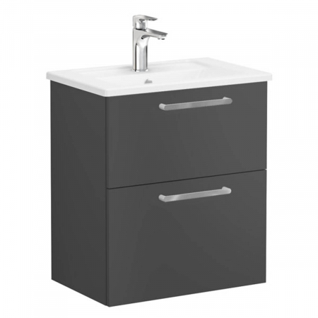 Mobilier de baie - Unitate de baza lavoar baie, cu doua sertare, compact 60cm mat storm grey, cu angular lavoar / chiuveta baie | 68095