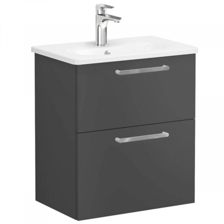 Mobilier de baie - Unitate de baza lavoar baie, cu doua sertare, compact 60cm mat storm grey, cu rounded lavoar / chiuveta baie | 68105