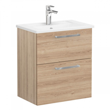 Mobilier de baie - Unitate de baza lavoar baie, cu doua sertare, compact 60cm natural oak, cu angular lavoar / chiuveta baie | 68097