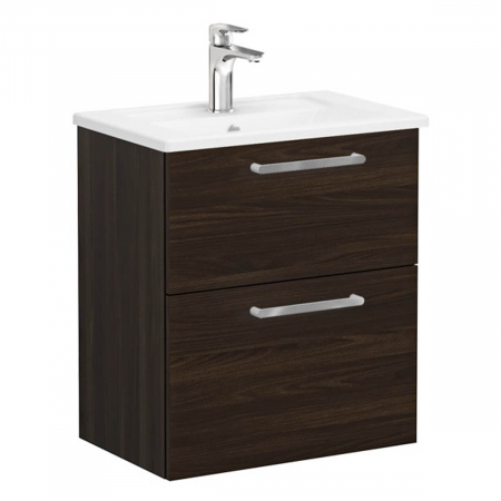 Mobilier de baie - Unitate de baza lavoar baie, cu doua sertare, compact 60cm walnut, cu angular lavoar / chiuveta baie | 68098