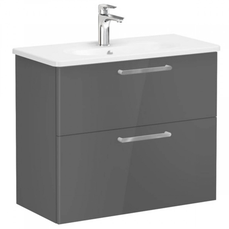 Mobilier de baie - Unitate de baza lavoar baie, cu doua sertare, compact 80cm, inalt gloss anthracite, cu rounded lavoar / chiuveta baie | 68122
