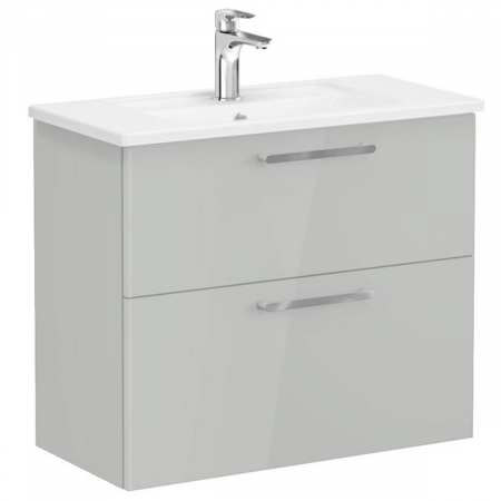 Mobilier de baie - Unitate de baza lavoar baie, cu doua sertare, compact 80cm, inalt gloss pearl grey, cu angular lavoar / chiuveta baie | 68111