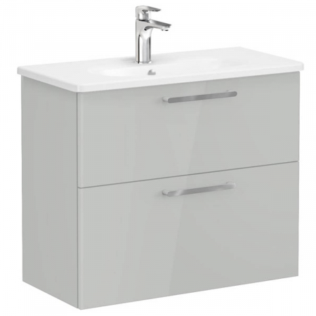 Mobilier de baie - Unitate de baza lavoar baie, cu doua sertare, compact 80cm, inalt gloss pearl grey, cu rounded lavoar / chiuveta baie | 68121