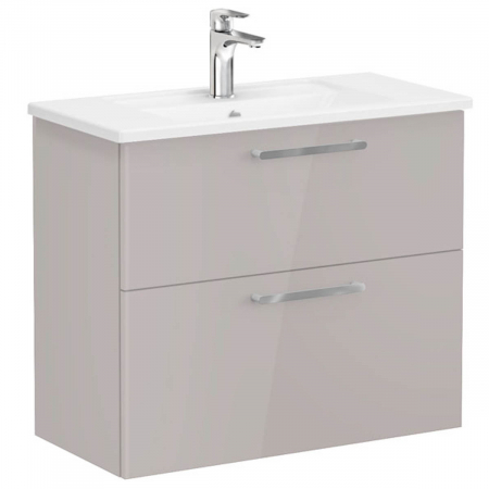 Mobilier de baie - Unitate de baza lavoar baie, cu doua sertare, compact 80cm, inalt gloss sahara beige, cu angular lavoar / chiuveta baie | 68113