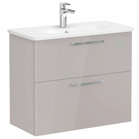 Mobilier de baie - Unitate de baza lavoar baie, cu doua sertare, compact 80cm, inalt gloss sahara beige, cu rounded lavoar / chiuveta baie | 68123