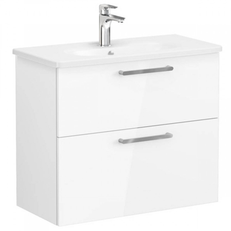 Mobilier de baie - Unitate de baza lavoar baie, cu doua sertare, compact 80cm, inalt gloss alb, cu rounded lavoar / chiuveta baie | 68120