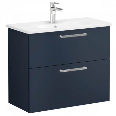 Mobilier de baie - Unitate de baza lavoar baie, cu doua sertare, compact 80cm, mat dark albastru, cu rounded lavoar / chiuveta baie | 68126