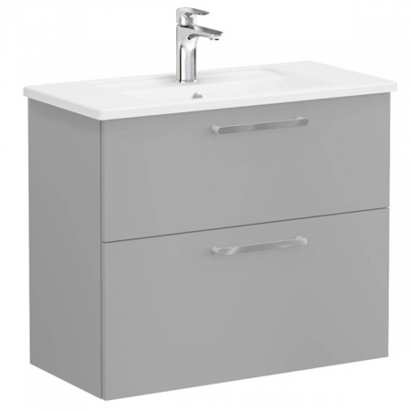 Mobilier de baie - Unitate de baza lavoar baie, cu doua sertare, compact 80cm, mat rock grey, cu angular lavoar / chiuveta baie | 68114