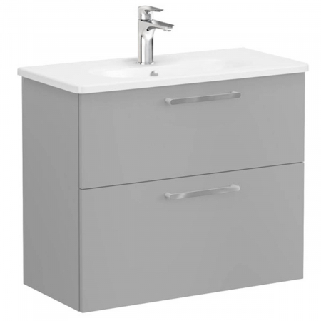 Mobilier de baie - Unitate de baza lavoar baie, cu doua sertare, compact 80cm, mat rock grey, cu rounded lavoar / chiuveta baie | 68124