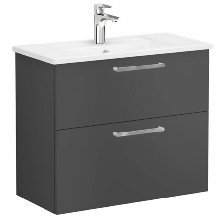 Mobilier de baie - Unitate de baza lavoar baie, cu doua sertare, compact 80cm, mat storm grey, cu angular lavoar / chiuveta baie | 68115