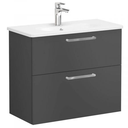 Mobilier de baie - Unitate de baza lavoar baie, cu doua sertare, compact 80cm, mat storm grey, cu rounded lavoar / chiuveta baie | 68125