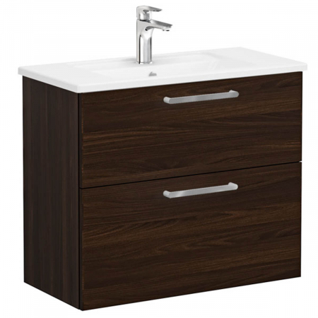 Mobilier de baie - Unitate de baza lavoar baie, cu doua sertare, compact 80cm, walnut, cu angular lavoar / chiuveta baie | 68118