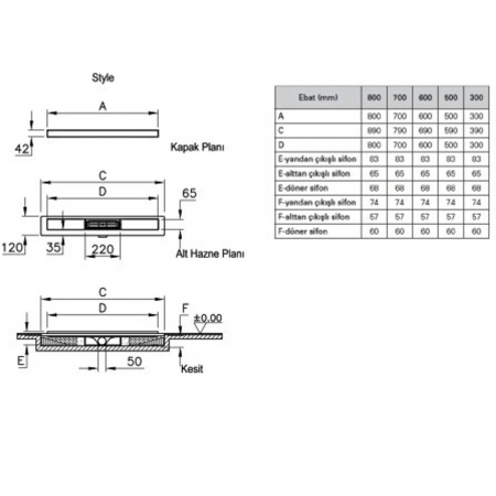 Canal / rigola de dus 100 030 style mat evacuare verticala s | 59980357000 [1]