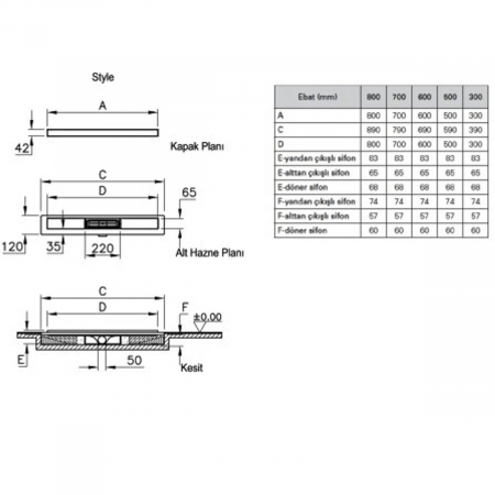 Canal / rigola de dus 100 050 style mat evacuare laterala h:60 | 59980361000 [1]