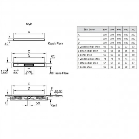 Canal / rigola de dus 100 070 style mat evacuare verticala s | 59980366000 [1]